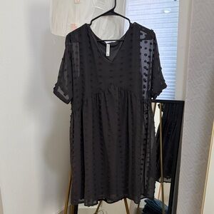 Zenana Black Sheer Polka Dot Dress